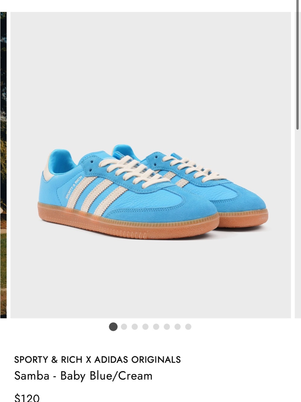 Adidas x Sporty and Rich Samba Sneakers in Baby Blue and Cream with Gum Sole